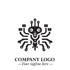 Circuit Robot Logo Symbol in Black on the White Background with Futuristic Tech Design
