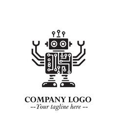 Circuit Robot Logo Symbol in Black on the White Background with Futuristic Tech Design
