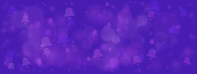 Abstract purple background with numerous floating bell shapes and soft, shimmering bokeh lights, creating a festive and celebratory atmosphere for notifications or events.