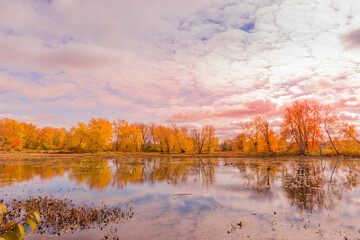 Beautiful colorful autumn scenery lake view