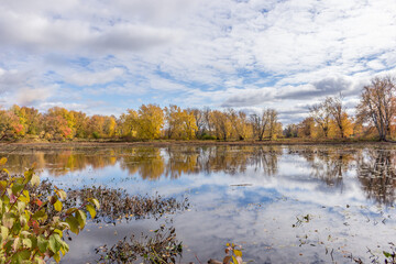 Beautiful colorful autumn scenery lake view