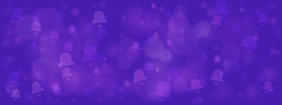 Abstract purple background with numerous floating bell shapes and soft, shimmering bokeh lights, creating a festive and celebratory atmosphere for notifications or events.
