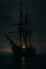 Fototapeta premium A large ship is sailing in the dark ocean