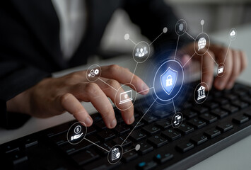 Naklejka premium A complete cybersecurity system concept. Providing network protection for online banking, cloud data, financial transactions, and personal identity with secure authentication. Fermion