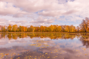 Beautiful colorful autumn scenery lake view