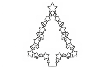 Christmas tree outline forming shape with stars and bells, symbolizing holiday season celebration on transparent background