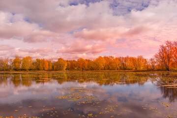 Beautiful colorful autumn scenery lake view