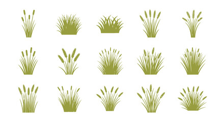 Green Grass Tufts Silhouette Variety Vector Illustrations