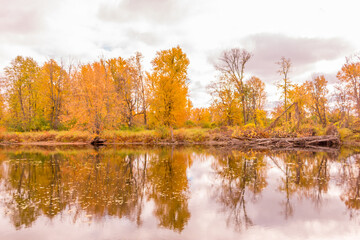 Beautiful colorful autumn scenery lake view