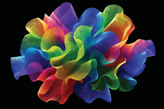 Uma explos&atilde;o vibrante de cores do arco-&iacute;ris se entrela&ccedil;a em formas abstratas e fluidas, criando uma composi&ccedil;&atilde;o visualmente deslumbrante em um fundo escuro.