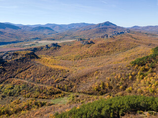 Naklejka premium Autumn Aerial view of Belogradchik Rocks, Bulgaria