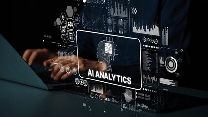 Futuristic AI Analytics Concept with Data Visualization Elements and Modern Technology Focus. Asymptotic smart data analytic.
