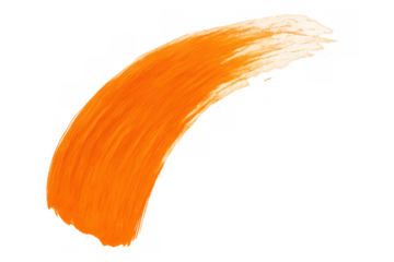 Orange acrylic paint brush stroke applying vibrant color texture, artistic smear, transparent background