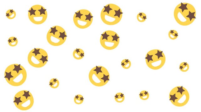 Many yellow smiling emojis with star eyes on a white background. Ideal for social media, expressing excitement, positivity, and happiness.