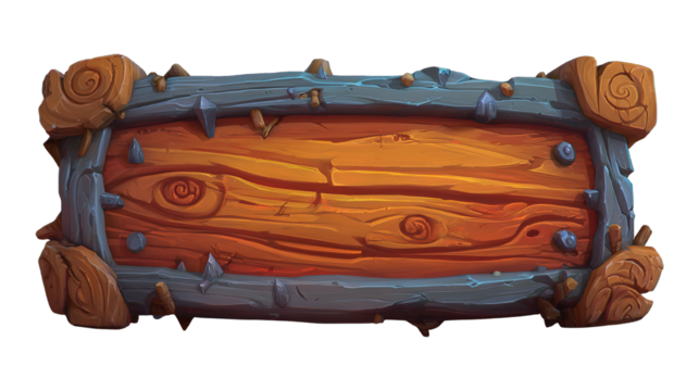 Cartoon Wooden Signboard with Rustic Design and Detailed Texture.