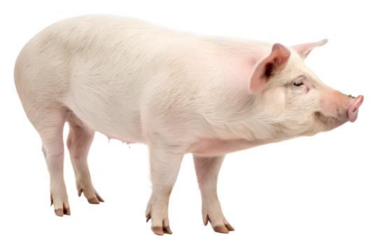 A fat pink pig standing with right side view isolated and generated with AI in png file format