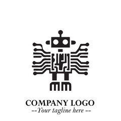 Circuit Robot Logo Symbol in Black on the White Background with Futuristic Tech Design
