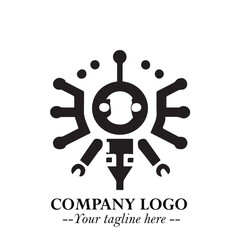 Circuit Robot Logo Symbol in Black on the White Background with Futuristic Tech Design
