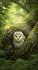 Sublime Nature Scene: Cozy Owl Hatchling Drowsily Enjoying the Warm Golden Light