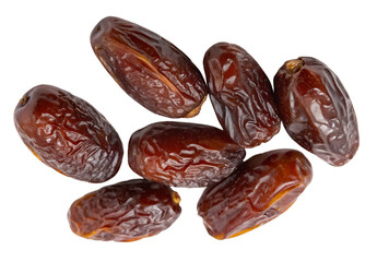 Top view of ripe dried date palm fruits in set in stack isolated in png file format and generated with AI Concept of iftar food in Ramadan month for Muslims