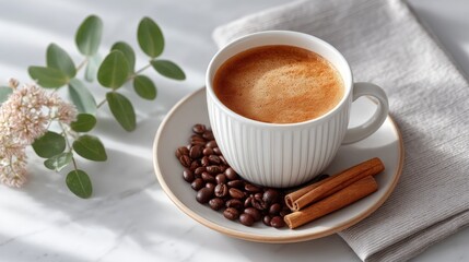 cup of coffee with beans