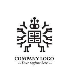 Circuit Robot Logo Symbol in Black on the White Background with Futuristic Tech Design
