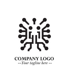 Circuit Robot Logo Symbol in Black on the White Background with Futuristic Tech Design
