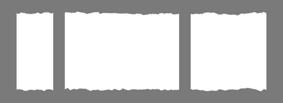 Set of paper frame with jagged edges. White square and rectangle torn paper sheet collection. Ripped page template background for poster, text box, banner, collage, sticker. Vector craft backdrops