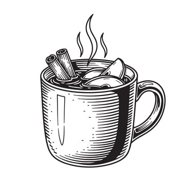 tea cup drawing black and white