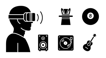 Explore entertainment options with virtual reality, music, magic, and games for fun times, perfect for tech, leisure, and entertainment themes