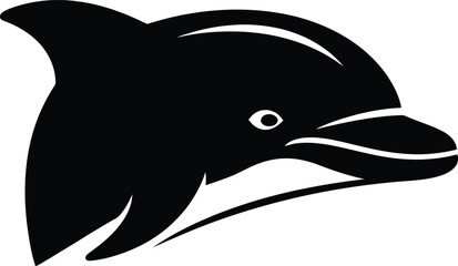 A black silhouette of a dolphin head with a white eye and a subtle outline © MstAptera