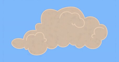 Floating cartoon-like beige cloud shape against bright blue sky backdrop, design element