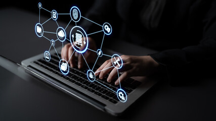 Data recovery icons show backup, data recovery process, and secure restoration. Data recovery ensures system reliability, data recovery protection, and information access. Entice