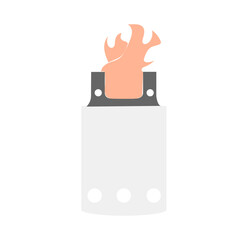 Obraz premium 金属製のソロストーブから炎が立ち上る様子をシンプルに描いたベクターイラスト｜キャンプやアウトドアシーンで焚き火を楽しむ時間を想起させるデザイン