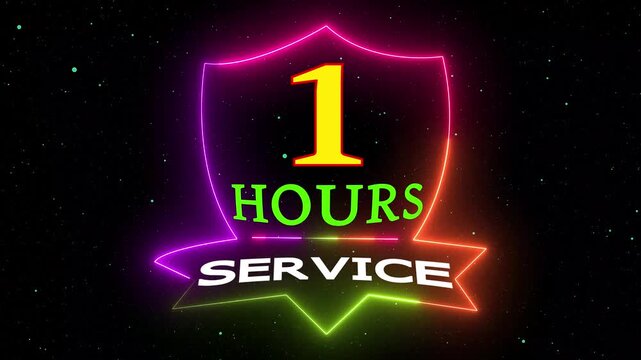 1 Hour Service Guarantee Badge Neon Light Animated Background Loop Motion Graphics