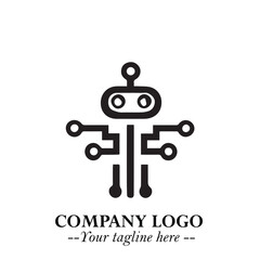 Circuit Robot Logo Symbol in Black on the White Background with Futuristic Tech Design
