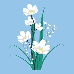 Green Leaves and White Flowers Vector Design