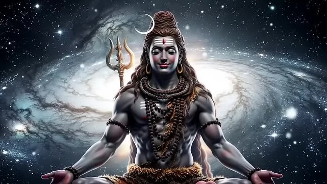 Meditating Shiva in Cosmic Galaxy.