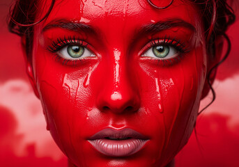 Close-up of a hyperrealistic woman with paint on her face