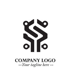 Circuit Robot Logo Symbol in Black on the White Background with Futuristic Tech Design
