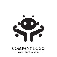 Circuit Robot Logo Symbol in Black on the White Background with Futuristic Tech Design
