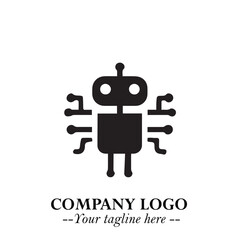 Circuit Robot Logo Symbol in Black on the White Background with Futuristic Tech Design
