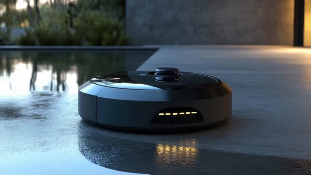 Smart Robot Pool Cleaner with Modern Home.