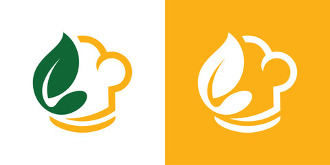 Obraz premium A creative logo combining a chef figure and fresh food elements, symbolizing healthy cuisine, nutrition, and quality cooking.