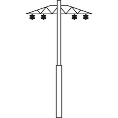 A Tall Electric Power Transmission Tower With Insulators and Wires Rendered in a Simple Outline...