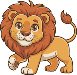 Cartoon lion illustration, cute jungle animal, friendly wildlife character, children’s educational artwork, safari mascot design, playful big cat drawing, zoo concept