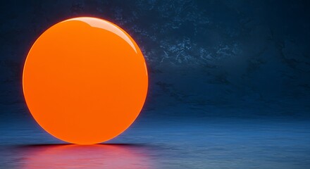 Glowing Orange Sphere on Dark Blue Surface - A Study in Contrast.