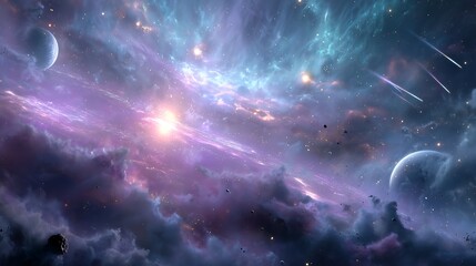 Nebula space clouds planets stars cosmic dust