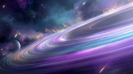 Colorful cosmic rings and planet in space