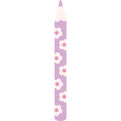 A Vertical Lavender Colored Pencil Adorned With White Daisy Flower Patterns Detailed And Isolated On A Transparent Background Perfect For Creative Design Projects